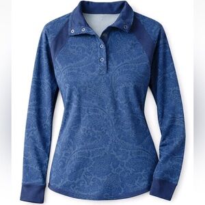 North Face Blue Wool Quarter Snap Shirt Jacket Women M Blue Paisley Long Sleeve